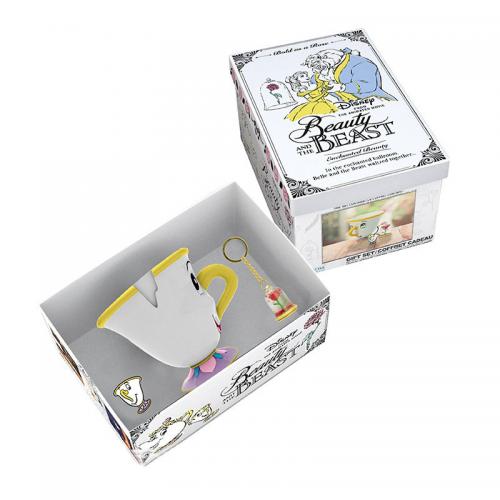 Pack Premium La Bella y la Bestia Taza 3D + Pin + Llavero